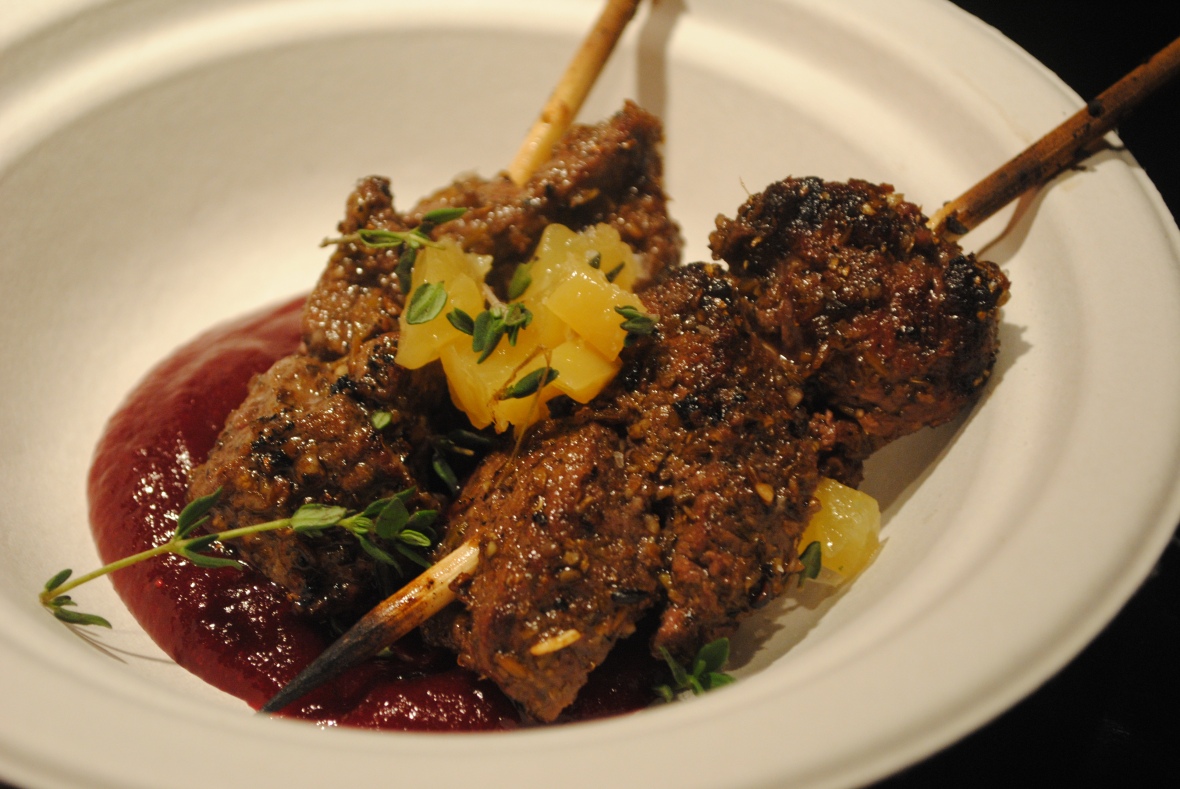 Spiced venison and beetroot pinchos from Opera Tavern